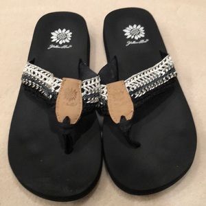 Yellow box flip flops